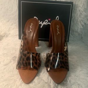 Leopard print slide in heels